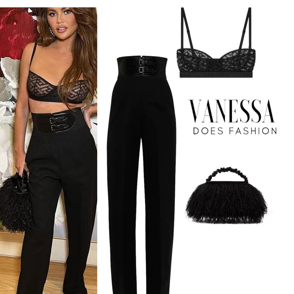chrissy-teigen in bra top & high rise pants