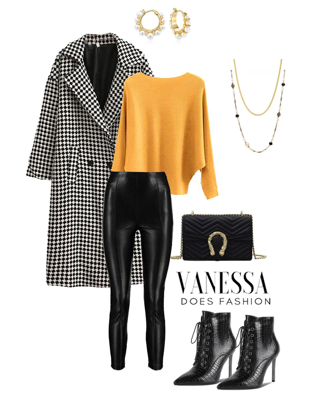 fall outfit with houndstooth coat