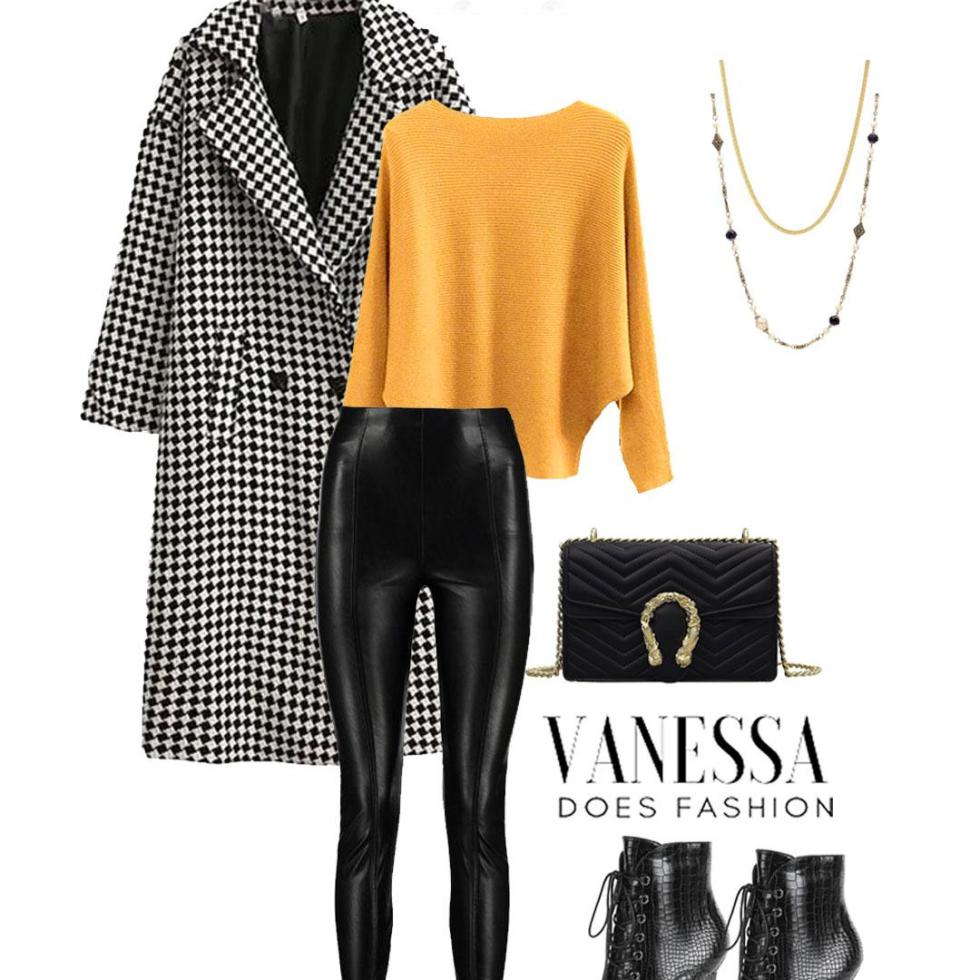 fall outfit with houndstooth coat