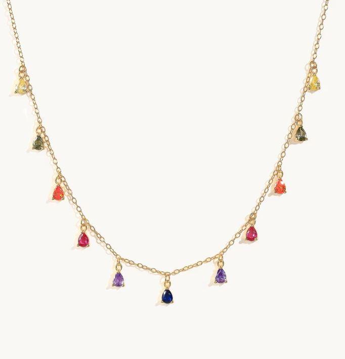 gold plated zirconia colorful necklace